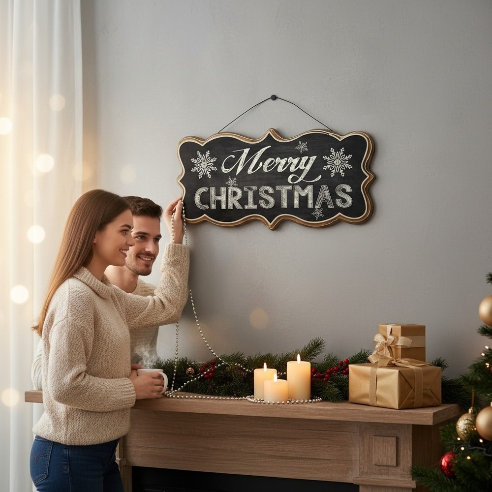 NBC Trading Merry Christmas Wall Sign Unisex OS Black NWOT Chalkboard Art